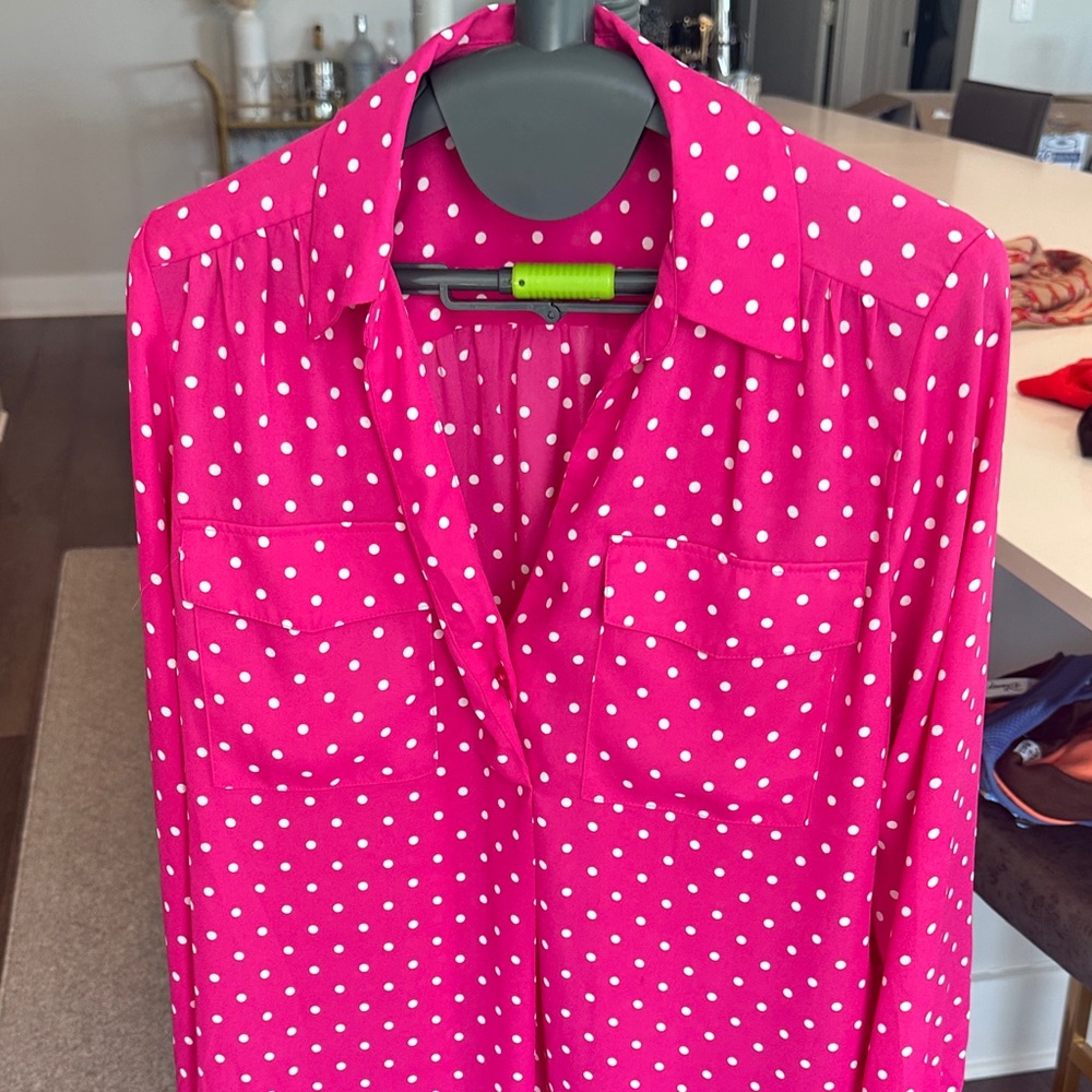 Ann Taylor Fuchsia Polka Dot Top